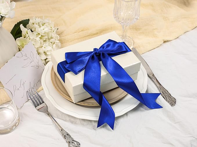 Royal Blue Satin Ribbon 1-1/2 inch X Continuous 50 Yards, Single Face Polyester Ribbon Perfect for Gift Wrapping, Flower Bouquet, Wedding Decor, Crafts, Bow Making, Sewing and More