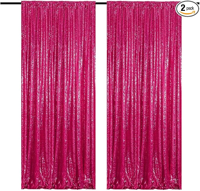 Hot Pink Sequin Backdrop Curtains 4FTx8FT 2 Panels Fuchsia Sparkle Backgound Drapes Glitter Metal Backdrop Curtain for Weddings Showers Photophy Parties Birthday