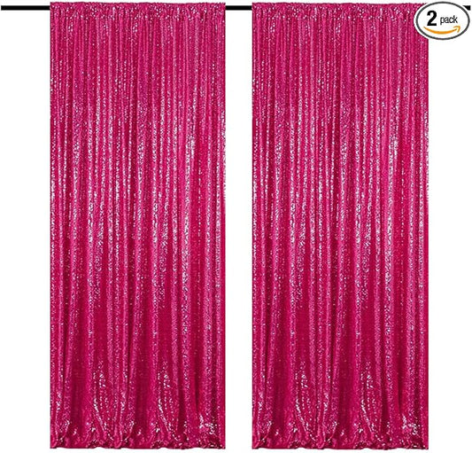 Hot Pink Sequin Backdrop Curtains 4FTx8FT 2 Panels Fuchsia Sparkle Backgound Drapes Glitter Metal Backdrop Curtain for Weddings Showers Photophy Parties Birthday