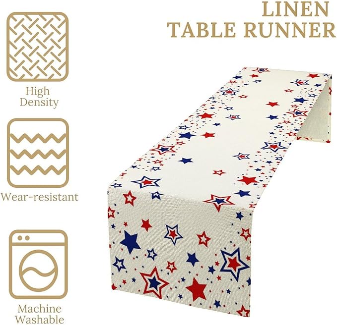 4th of July Table Runner, American Stars Patriotic Independence Day Table Runner for Indoor Outdoor Party Home Kitchen Dining Table Decor, Blue Red, 13x70inch