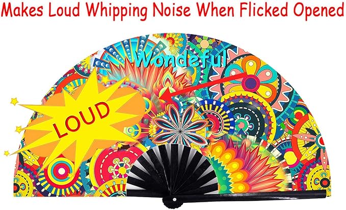 Amajiji Large Folding Hand Rave Fan Popping Fan for Line Dancing Clacking Fans for Boots On The Ground Dance,Party,Decoration,Festival (Dream Ｆlower)