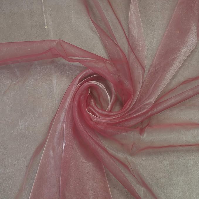 VDS Dusty Pink Organza Fabric, 60 Yards Continuous, 45” Wide, Wedding Party Decoration Iridescent Crystal Sheer Shiny Organza Tulle Bridal Dress DIY Crafts Costume Sewing Backdrop Arch Cloth