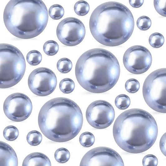 260Pcs Greyblue Glossy Beads for Centerpiece Decor, Artifical Pearls Vase Filler, Makeup Brush Beads, No Hole Round Pearl Beads for Wedding Birthday Christmas Party Home Decor(18mm 14mm 6mm)