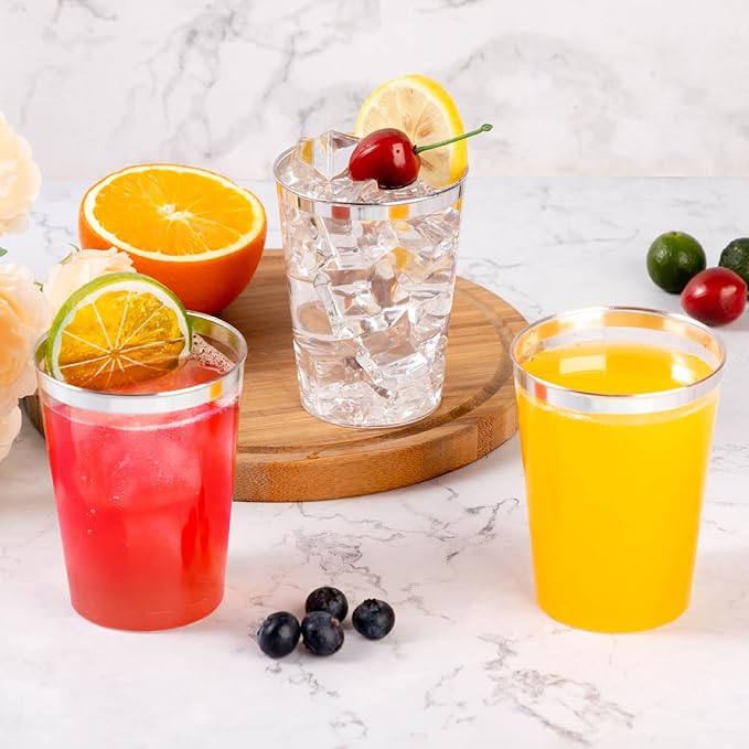 Goodluck 50PCS 10oz Plastic Cups for Party, Disposable Silver Cups, Plastic Cocktail Glasses for Wedding Thanksgiving, Christmas, and