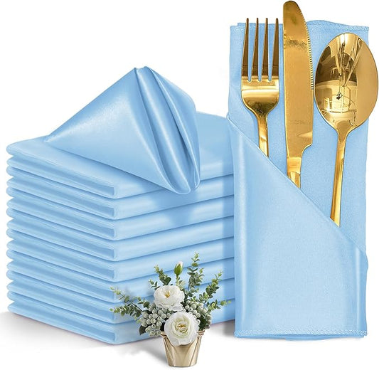 50 Pieces Light Blue Satin Napkins, 17" x 17" Square Table Napkins, Silky Soft Smooth Washable Napkins for Restaurant, Weddings, Dinner, Party Decoration