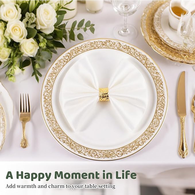 Gold Leaf Napkin Rings Set of 12, Mgrlfbl Golden Leaves Fall Napkins Rings Alloy Holders Bulk for Thanksgiving Weddings Christmas Table Setting Decor,Holiday Dinner,Birthday Party Decoration(Round 12)