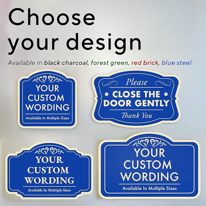 Custom Decorative Outdoor Metal Sign - Personalized Aluminum Driveway Sign, Waterproof, Made in USA - Design 2 Blue Steel 14x10 In