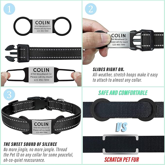 Personalized Dog & Cat ID Tags - Engraved Dog Name Tags - Slide On, Silent & Customized for Small, Medium & Large Pets
