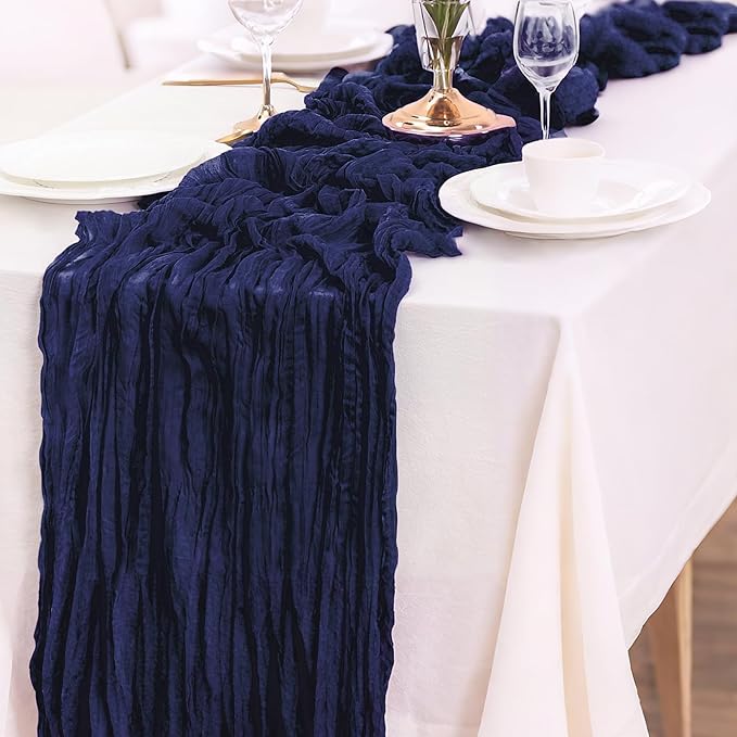 6-Pack Navy Blue Cheesecloth Table Runners – 10FT (35x120 Inch) Boho Rustic Gauze Fabric Cheese Cloth Table Runner for Weddings, Baby Showers, Bridal Shower, Farmhouse & Birthday Party Decor