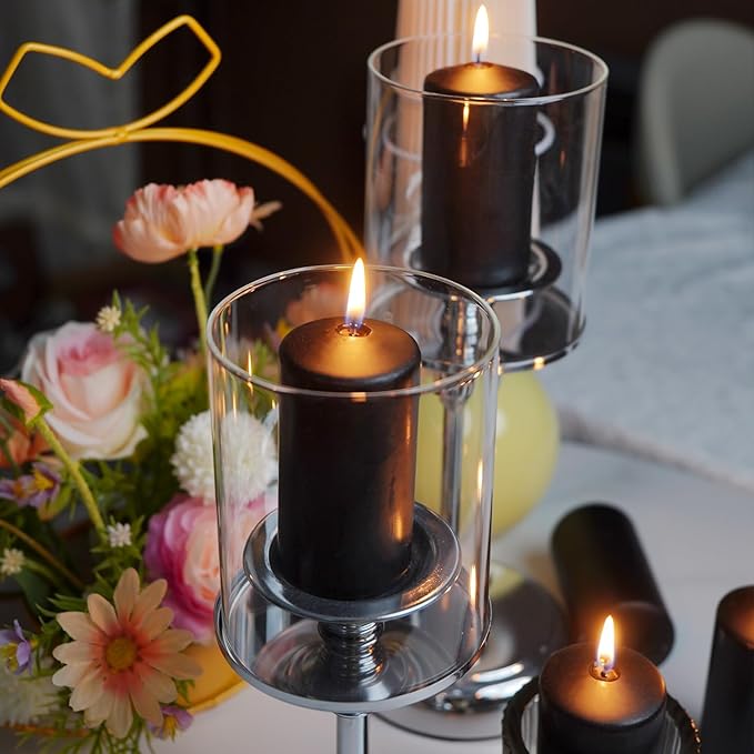Set of 20 | 2X 4 inch Tall Pillar Candles, Soy Wax. Perfect for Candlelight Dinner, Home Decoration, Party, Wedding.(Black)