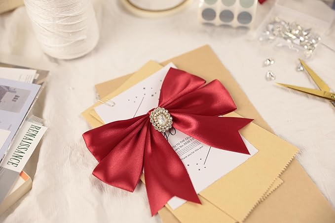 Scarlet Red Satin Ribbon 1-1/2 inch X Continuous 100 Yards, Single Face Polyester Ribbon Perfect for Gift Wrapping, Flower Bouquet, Wedding Decor, Crafts, Bow Making, Sewing and More