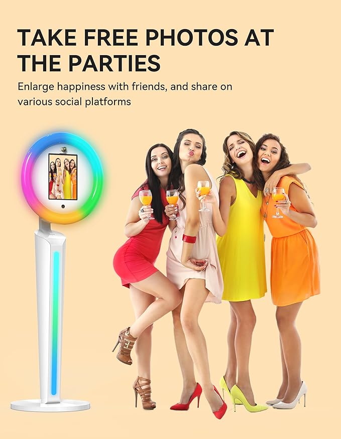 Portable Photo Booth Stand Compatible with 10.2"-12.9" iPad, Large Light Box Music Sync Metal Selfie Photobooth Machine Cyratok Software Control for Events,Rentals & Business Use(Flight Case)