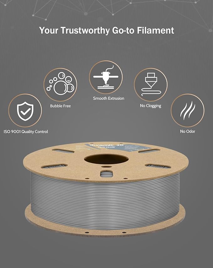 DURAMIC 3D PLA+ Filament 1.75mm 2Kg Grey, PLA Plus Filament 2 Pack 1kg Spool(2.2lbs) Tougher and Stronger, Dimensional Accuracy Probability +/- 0.02mm