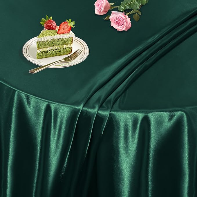 KKJIAF 1 Pack 108 Inch Round Table Cloth, Hunter Green Overlay Round Satin Table Cover, Silky Satin Dining Tablecloths for Wedding Buffet Parties Banquet Decoration