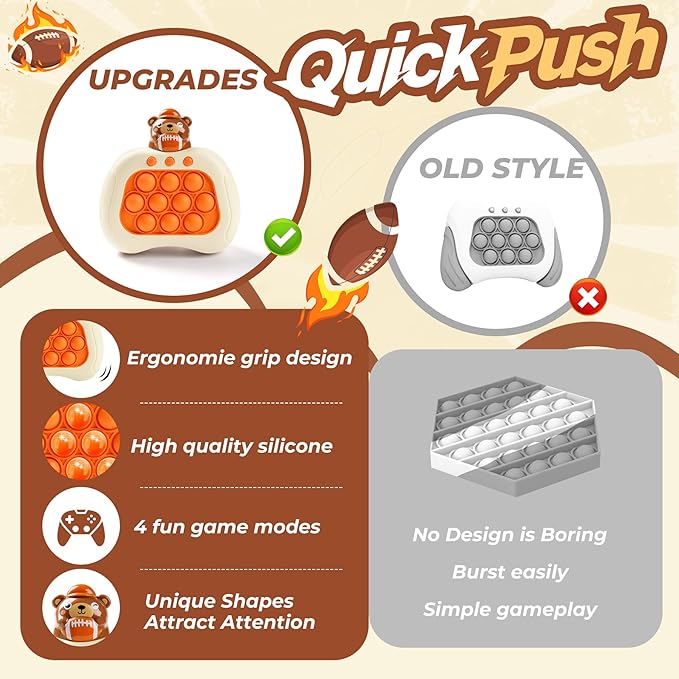Pop Game,Football Bear Fidget Toy for Kids & Adults, Quick Push Fast Push Sensory Toys for Kids 5-7 & 8-12, Handheld Relaxing Stress Relief Game for Autism, ADHD