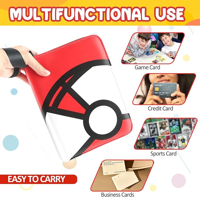 Trading Card Binder 4-Pockets, 400 Pockets Card Holder with 50 Removable Sleeves, Large Capacity & Waterproof Zipper Album Holder for Trading Card Collector, Portable Card Album Book for Game Card-Red
