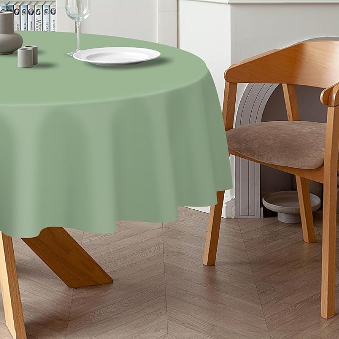 QIKSION Sage Green Round Tablecloth 3 Pack, 84 Inch Plastic Table Cover Disposable for Parties
