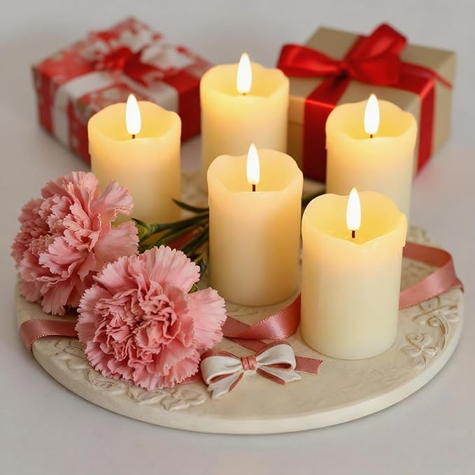 Lezonic Flameless Votive Candles Battery Operated with Remote and Timer, Pack of 6 (D:2" X H:3") LED Ivory White Long Lasting Flickering Wax Candles with Realistic 3D Flame
