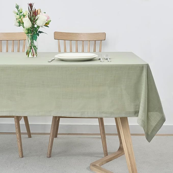 maxmill Lux Faux Linen Table Cloth with Slubby Yarn Textured Weaves Wrinkle Free Anti-Shrink Soft Tablecloth Decorative Table Cover for Dining Room Use Rectangle 60 x 104 Inch Sage Green