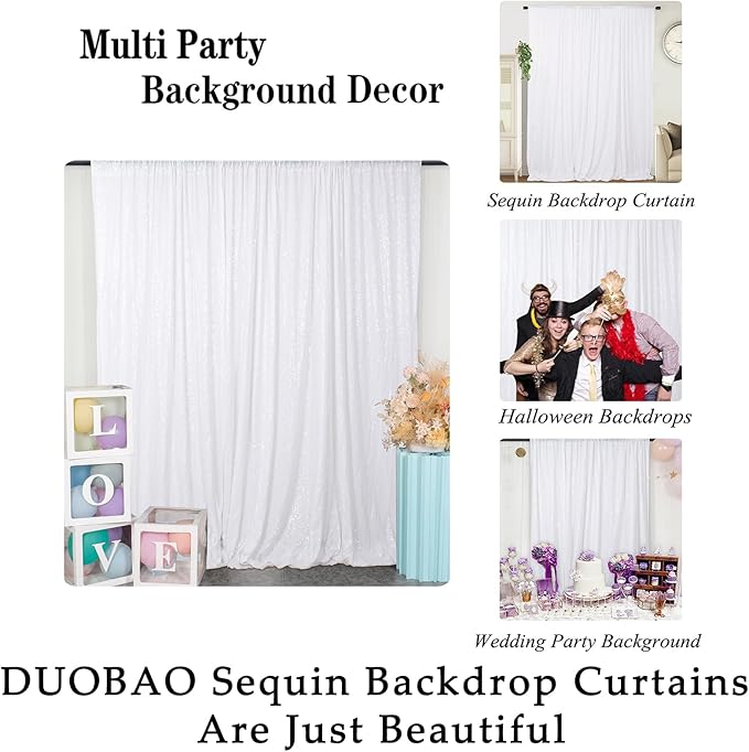 DUOBAO 8x8ft Sequin Photo Backdrop Panel - Glitter Curtain for Birthday/Wedding Decor, Photography Background & Party Arch (White)