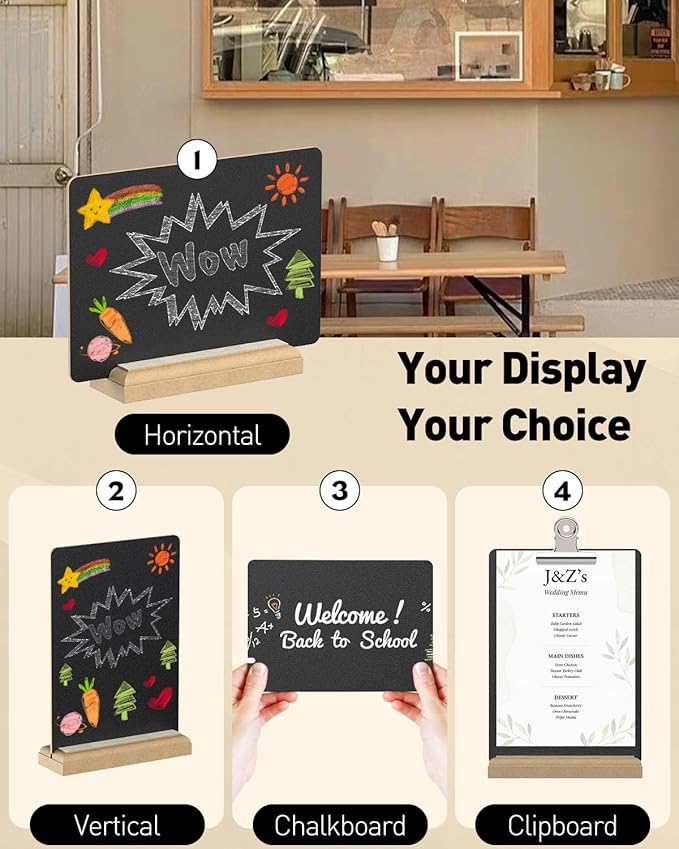 Uniclife 3 Pack Small Chalkboard Sign with Stand & Chalk Markers Double-Sided Wooden Chalk Board Sign for Tables Reusable Message Board Menu Board for Wedding Party Restaurant Food Display