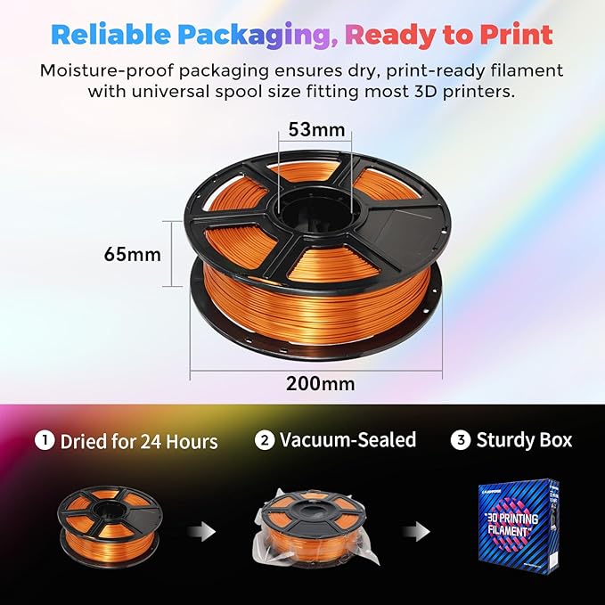 Flashforge 3D Printer Filament Silk PLA 1.75mm 1kg Spool-Dimensional Accuracy +/- 0.02mm (Copper)