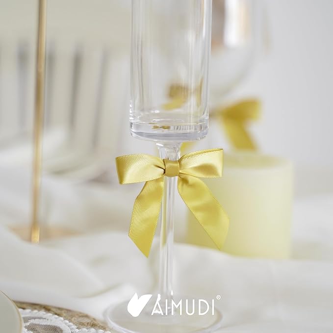 AIMUDI Small Gold Bows for Christmas Tree 2.5" Pretied Gold Bows for Gift Wrapping Premade Satin Ribbon Twist Tie Bows for Crafts Mini Bows for Treat Bags Cake Pop Bows Baby Shower Decor - 50 Counts