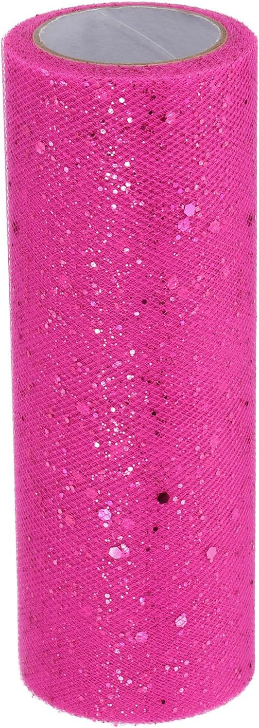 PATIKIL Tulle Fabric Rolls, 6 Inch by 10 Yards Fabric Spool Tulle Sparkling Ribbon Netting Sequin for DIY Tutu Skirts Crafts Wedding Party Decorations, Rose Red