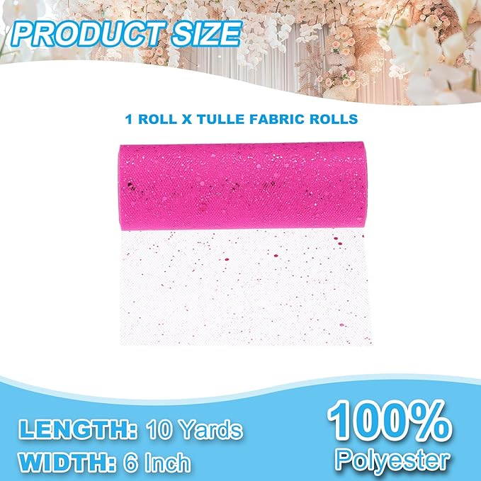 PATIKIL Tulle Fabric Rolls, 6 Inch by 10 Yards Fabric Spool Tulle Sparkling Ribbon Netting Sequin for DIY Tutu Skirts Crafts Wedding Party Decorations, Rose Red