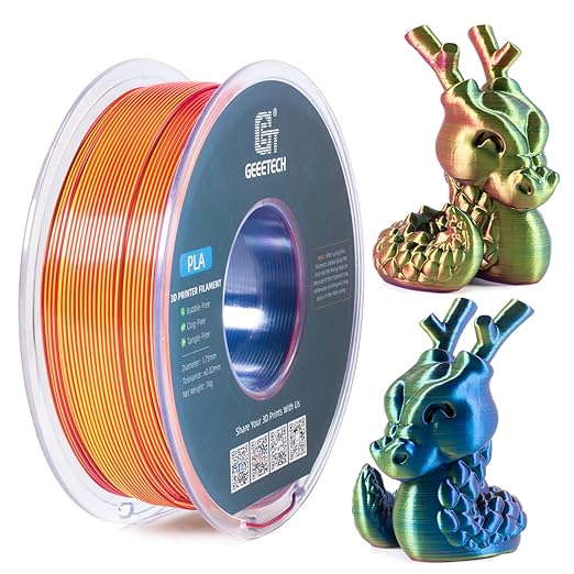 Geeetech 3D Printer Silk PLA Tri-Color Filament, Metal-Like Shiny Silk Filament 1.75mm 1kg (2.2lbs) Spool, Dimensional Accuracy +/- 0.02 mm, Tri-Color Red Yellow Blue