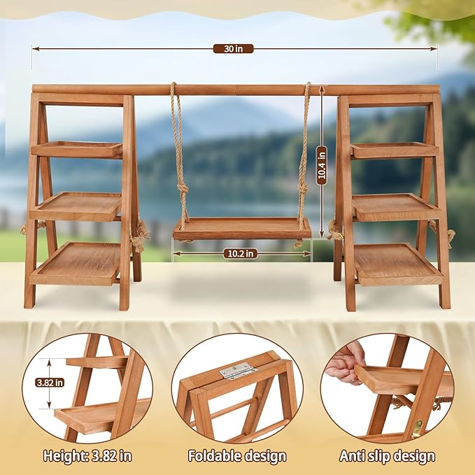 Wooden Cupcake Stand, 3 Tier Cupcake Display Stand for Dessert Display, Dessert Stands with Serving Tray and Foldable Stand for Party, Birthday, Wedding, Events, Baby Shower (Brown)