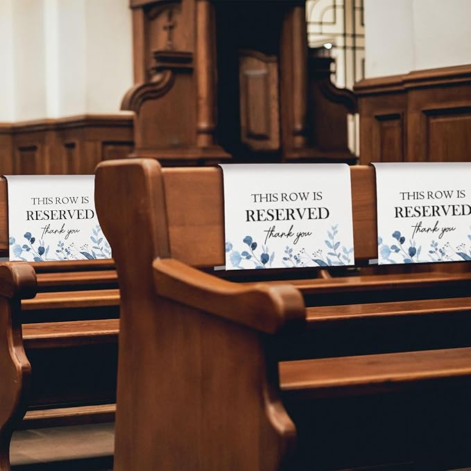 Reserved Seating Chair Signs, This Row Is Reserved Pew Cloths Seating Placeholder for Church Pews, Wedding Decorations for Reception Parties Celebrations Event Meetings (8 PCS, Dusty Blue)
