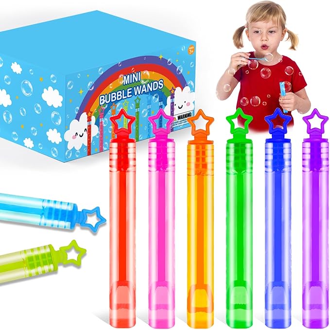300 Pack Mini Bubble Wands for Kids, Bulk Rainbow Party Favors & Goodie Bag Stuffers Fillers for Toddlers, Prize Box Toys for Halloween Classroom Rewards, Bulk Gifts for Wedding, Pinata, Carnival