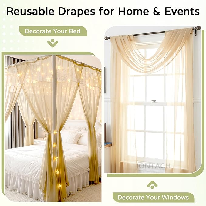 Wedding Arch Draping Fabric 29" x 19Ft Sheer Drapes for Backdrop Wedding Ceremony Reception Ceiling Decor Curtain Baby Bridal Shower Decoration (Champagne, 3 Panels)