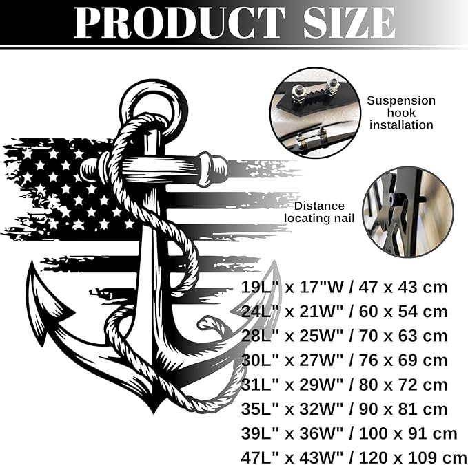 Metal Anchor Wall Decor, Anchor Metal Sign, Metal Anchor Decor, Anchor Metal Wall Art, Metal Nautical Wall Decor, Metal Wall Decor Coastal, Anchor Wall Decor (silver, 47L" x 43W" / 120 x 109 cm)