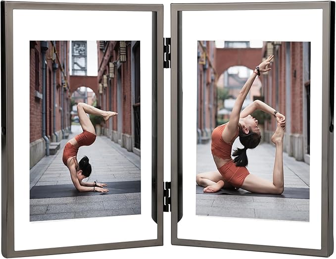 4x6'' Charcoal Black Double Floating Frame, for 2x3'', 3x5''. Black Plated Metal Frames For Tabletop/Shelf Photo Frame, Gift Choice for Wedding, Easter, Christmas,Birthady, Home or Office Decor.