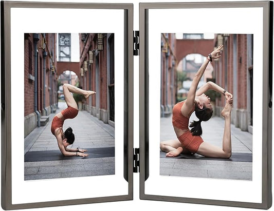 4x6'' Charcoal Black Double Floating Frame, for 2x3'', 3x5''. Black Plated Metal Frames For Tabletop/Shelf Photo Frame, Gift Choice for Wedding, Easter, Christmas,Birthady, Home or Office Decor.
