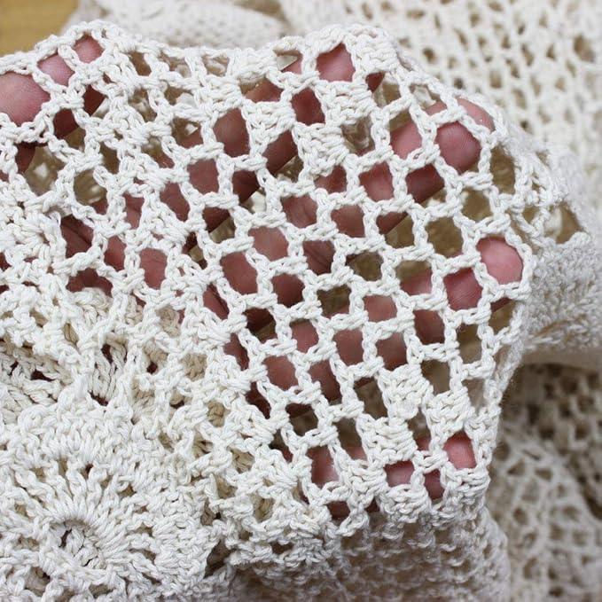 KEPSWET Cotton Handmade Crochet Lace Table Runner White Rectangle Coffee Table Dresser Decor (14x96 inch)