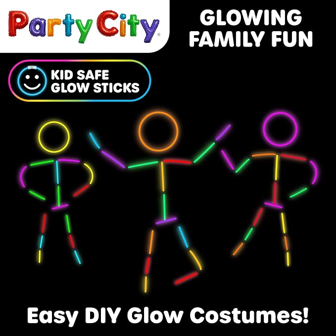 Party City 200 Glow Sticks Bulk Party Pack 8”– Neon Glow in the Dark Party Supplies, Glowsticks with Connectors Bracelets & Necklaces, Light Up Favors for Kids, Adults, Birthdays, Parties, Decorations