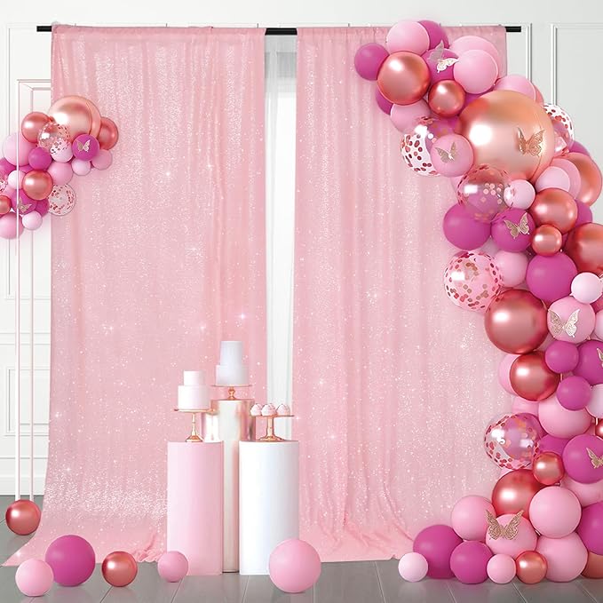 PartyDelight Sequin Backdrop Pink 2 Panels 5Ft x 10FT Photography Christmas Back Drop