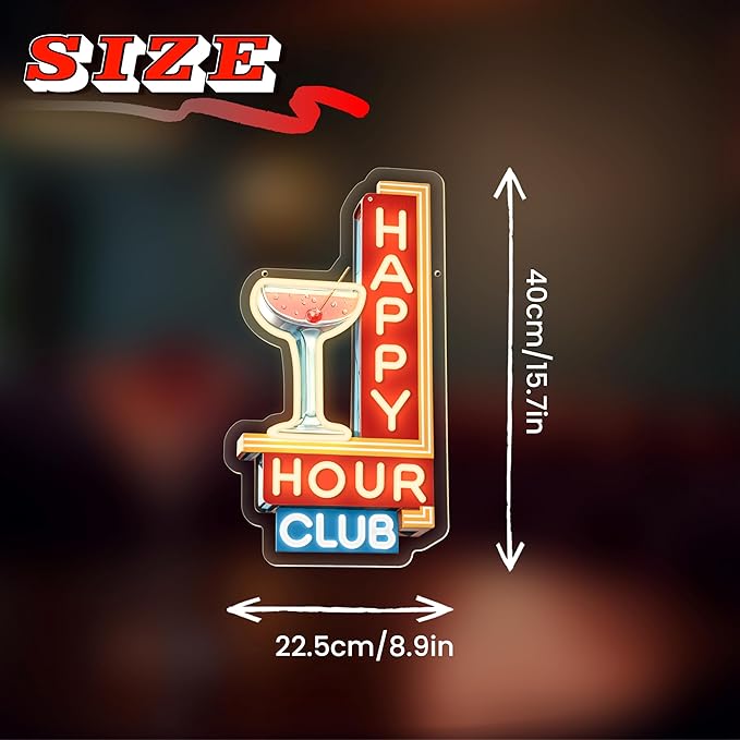Happy Hour Neon Signs Dimmable Retro Led Happy Hour Club Neon Light for Bar Club Pub Party USB Powered Neon Light Sign Man Cave Gifts