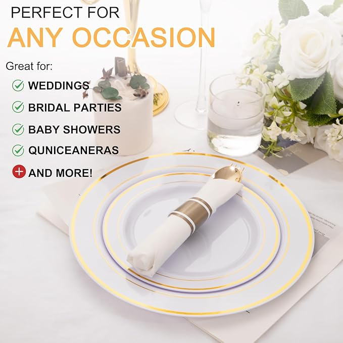 50Guests Pre Rolled Gold Plastic Silverware Sets - Heavy Duty Gold Cutlery - Include 50 Pack Wrapped Disposable Utensils with Napkins for Parties, Dinners & Weddings