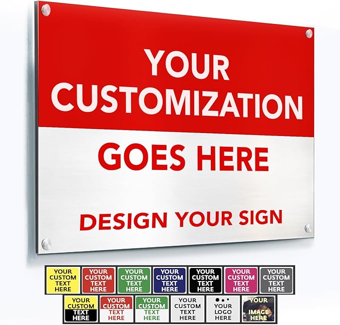 Custom Metal Signs, Personalized Aluminum, Customized Safety, Business Signs, Waterproof Outdoor, White Aluminum (Red & White, 10x7 In)