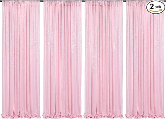 4Pcs 2Ft x 8Ft Pink Sequin Backdrop Curtains, Glitter Photography Background, Sequence Xmas Thanksgiving Backdrop (Pink, 4 pcs-2ftx8ft)