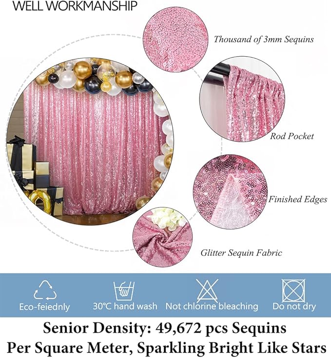 DUOBAO Sequin-Backdrop-Curtain 7FTx7FT Pink Gold Glitter Sequin Curtain Wedding Background Christmas Backdrop for Curtains Bridal Baby Shower Background(7FTx7FT, Pink Gold)