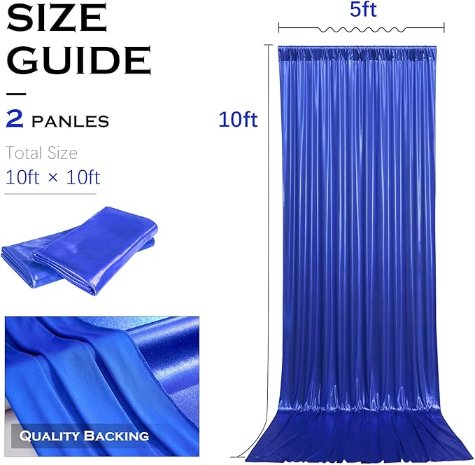 PartyVillage 10x10FT Sapphire Blue Sequin Backdrop Curtain -2 Panels 5x10FT Wrinkle Free Shimmer Back Drop Cloth, Glitter Backdrop Drapes for Photography, Birthday, Wedding Background