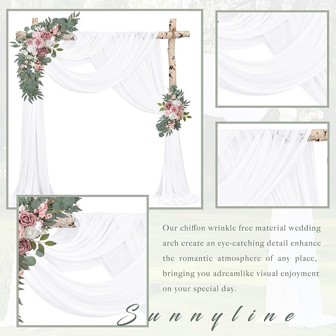 Wedding Arch Draping Fabric 2 Panels 20Ft Length x 28" Width White Arch Drapes Chiffon Fabric Sheer Curtains Backdrop for Party Bridal Decorations Wedding Ceremony Ceiling Stage Reception Decor