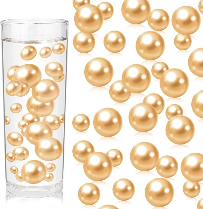 100PCS Light Brown Faux Pearls Beads for Centerpiece Vases, Vase Filler Faux Pearls, No Holes Filler Beads for Party Anniversary Birthday Wedding Table Decor, 14/20/30mm