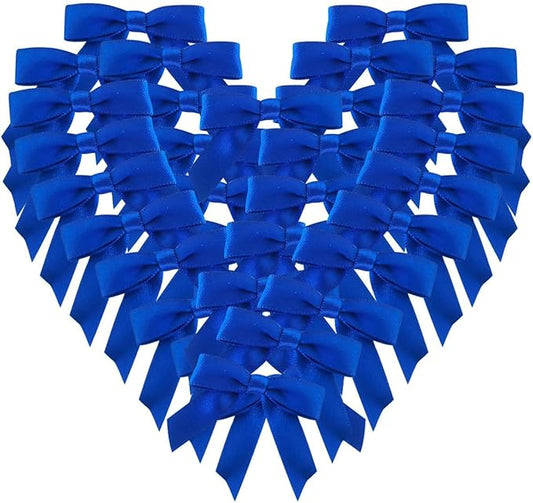 50pcs 1-1/2" Blue Satin Ribbon Bows Without Twist Ties for Gift Wrapping Packing Christmas Decoration (Blue)