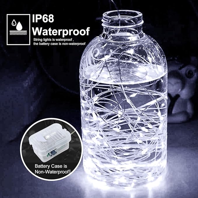 pozzolanas 8 Pack White Battery Operated String Lights - 7ft Waterproof Fairy Lights with 20 LEDs for Home, Mason Jar, Party, Wedding, Halloween, Christmas Decorations
